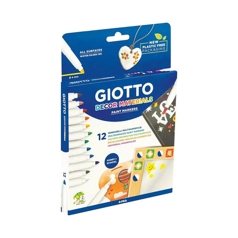 GIOTTO Decor Material Felt Tip Pens Hangable Cardboard Box - All Surfaces, 12 Colours