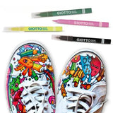 GIOTTO Decor Textile Felt Tip Pens Hangable Cardboard Box - Permanent Ink, 12 Colours