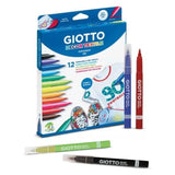 GIOTTO Decor Textile Felt Tip Pens Hangable Cardboard Box - Permanent Ink, 12 Colours
