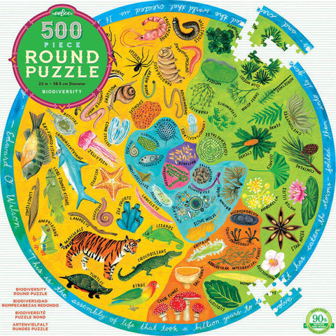 Biodiversity 500 Piece Round Puzzle by Eeboo, Dragonflytoys