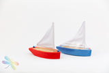 Red and blue Wooden Sailing Boat, Gluckskafer, Dragonfly Toys