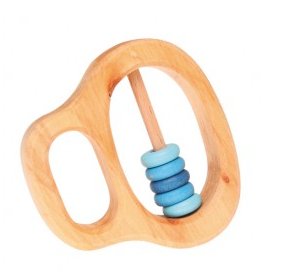 Grimms Wooden Rattle with Blue Rings