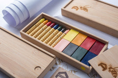 Apiscor Beeswax Crayons, Block 16 in Bamboo Box (8 blocks & 8 sticks) Combination