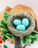 Felt Nest with 3 Blue Robin Eggs