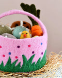 Felt Pink Basket with Colourful Dots, Dragonfly Toys