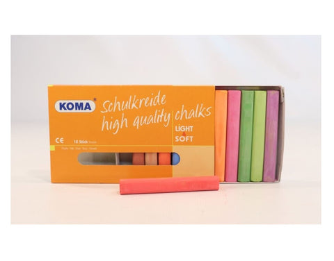 Koma Blackboard Chalk, Assorted Colours, 12Pcs, Dragonfly Toys 