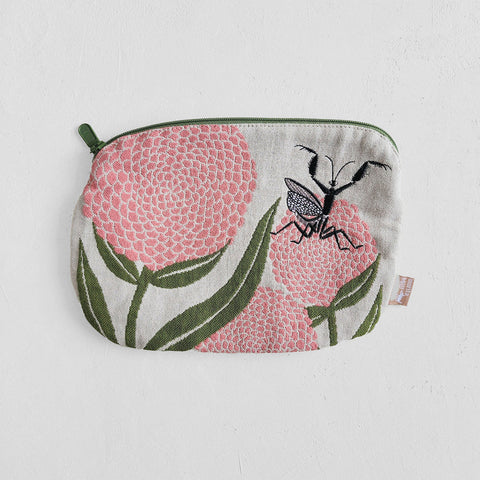 Morita MiW Pouch, Flowers and Praying Mantis in Beige