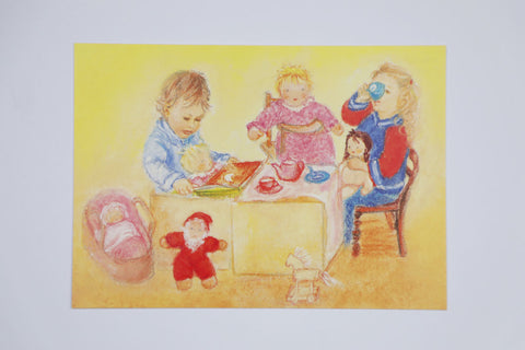 Tea Party with Dolls Postcard, Dragonfly Toys 