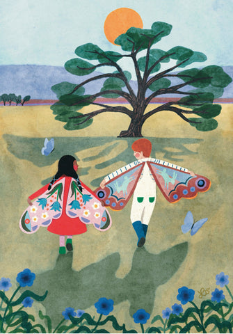 Greeting Card - Card - Girl & Boy Wearing Wings by Elisabeth Dorrian