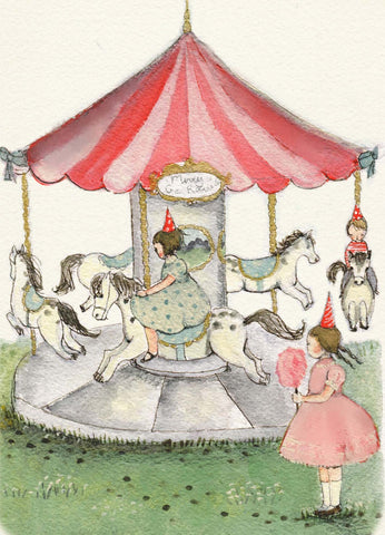 Greeting Card - Michelle Pleasance - Girl on Merry Go Round, Dragonfly Toys 