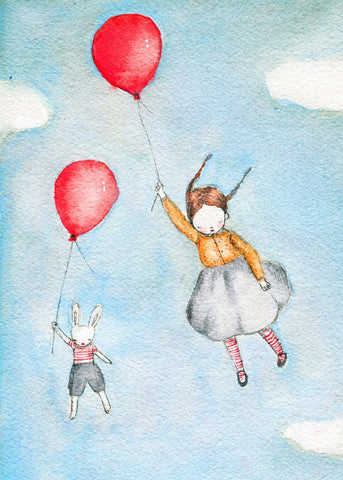Greeting Card - Michelle Pleasance - Girl with Balloon, Dragonfly Toys 