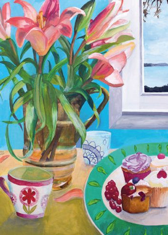 Greeting Card - Cupcakes on the table with Vase - Daniela Glassop