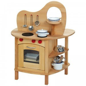 2 way play wooden kitchen with stove and workbench
