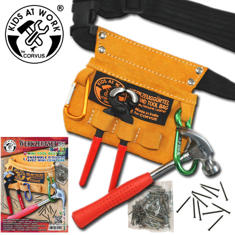 Kids at Work Mini Leather Tool Belt with Tool Set Set 1, Dragonfly Toys 