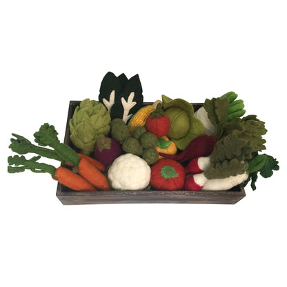 Large Felt Vegetable Play Set with Wooden Tray