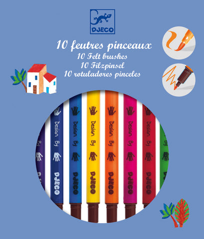 10 Felt Tip Brush Pens by Djeco, Dragonflytoys