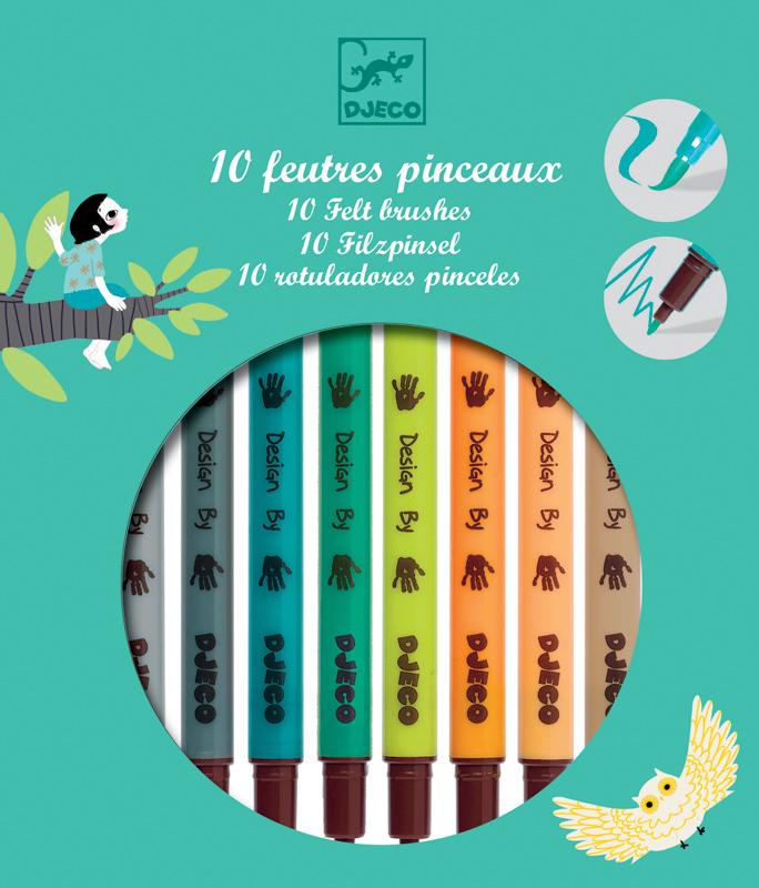 10 Felt Tip Brush Pens Tertiary Colours by Djeco – Dragonfly Toys