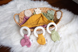 Natural Rubber Teether with Organic Pink Muslin Tie, Dragonfly Toys 
