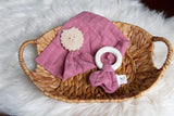 Natural Rubber Teether with Organic Pink Muslin Tie, Dragonfly Toys 