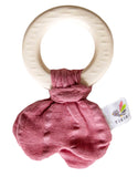 Natural Rubber Teether with Organic Pink Muslin Tie, Dragonfly Toys 
