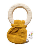 Natural Rubber Teether with Organic Mustard Muslin Tie