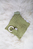 Natural Rubber Teether with Organic Sage Green Muslin Tie
