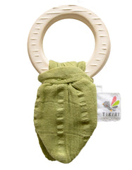 Natural Rubber Teether with Organic Sage Green Muslin Tie