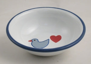 Enamel Children's Bowl with Heart Bird Decoration 14cm, Munder Email Dragonfly Toys 