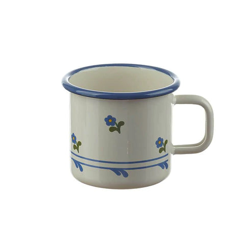 Enamel Mug Cream with Blue Flowers, Dragonflytoys 