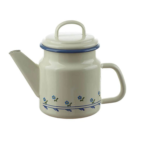 Enamel Teapot with Blue Floral Decoration
