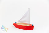 Red and blue Wooden Sailing Boat, Gluckskafer, Dragonfly Toys