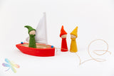 Red and blue Wooden Sailing Boat, Gluckskafer, Dragonfly Toys