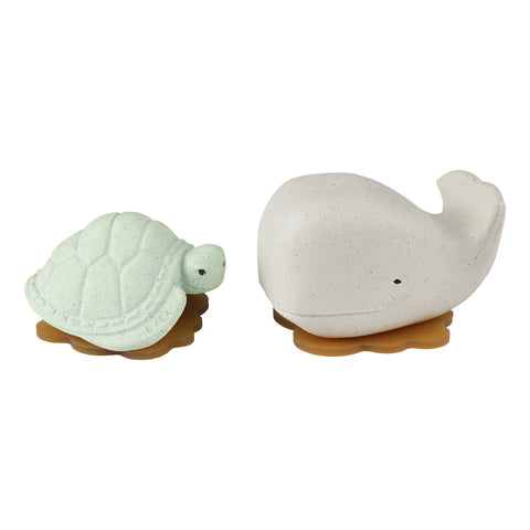 Natural Rubber Bath Toy Hevea - Squeeze N Splash Toy - Whale (Colour: Frosty White) and Turtle (Colour: Sage) - Gift Set, Dragonfly Toys 