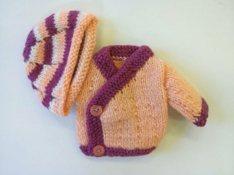 Small Doll Knitted Jacket and Beanie