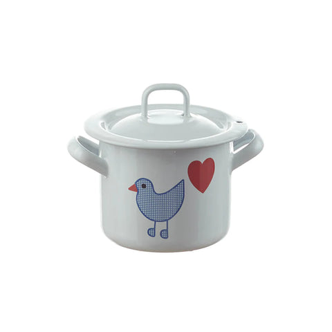 Enamel Children's Low Pot with Lid Heart Bird, Dragonflytoys