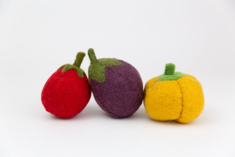 Felt Capsicum, Eggplant and Tomato, papoose, dragonfly toys