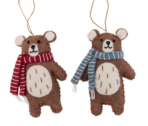 Felt Christmas Tree Decorations - Bears with Christmas Scarves, Dragonfly Toys 