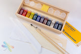 Stockmar Watercolour Paints Deluxe Set with Paint Brushes, Sponge and Cloth, Dragonfly Toys