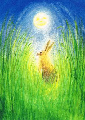 The Hare and the Moon Easter Postcard by Marjan Van Zeyls