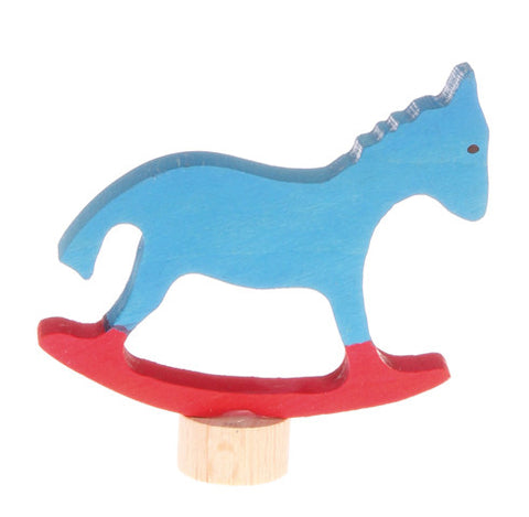 Wooden rocking horse decoration for birthday and advent rings by Grimms
